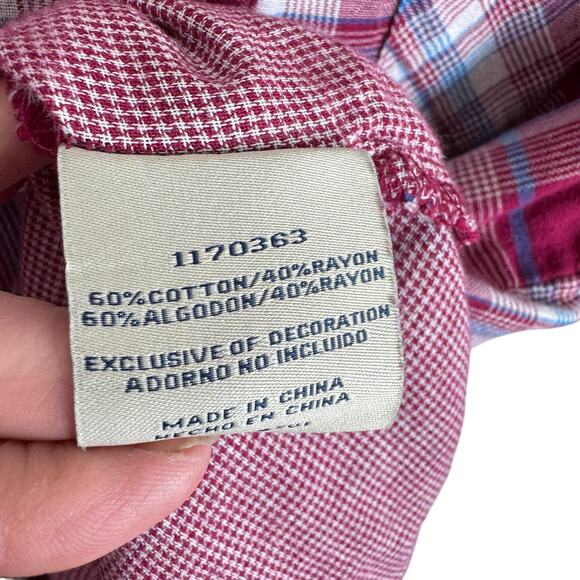 Boston Traders Pink Plaid Hooded Button Up Roll Tab Sleeve Flannel Shirt Size M - Picture 9 of 10
